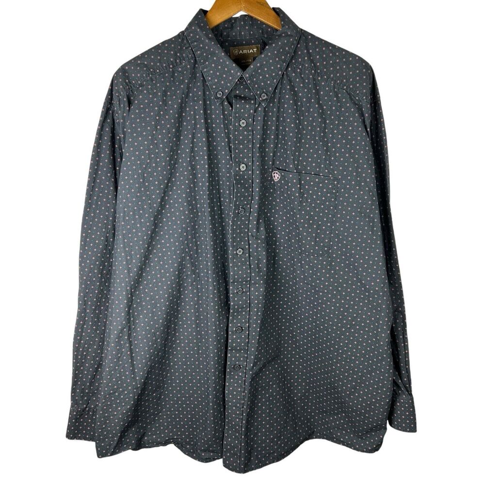 Ariat Mens Sz 2XL XXL Button Shirt Western Rodeo Cowboy Geometric Black Pink